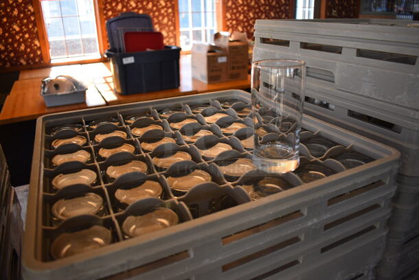 Metal Dish Caddy Dolly w/ 7 Dish Caddies and Approximately 250 Beverage Glasses on Commercial Casters. 21.5x23x32. 2.5x2.5x5.5. (back dining room) - Image 3 of 5
