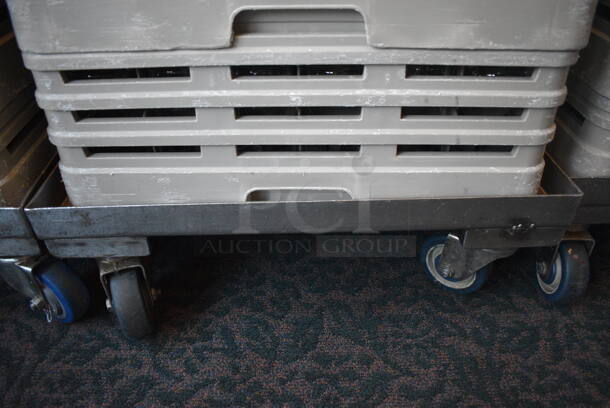 Metal Dish Caddy Dolly w/ 7 Dish Caddies and Approximately 250 Beverage Glasses on Commercial Casters. 21.5x23x32. 2.5x2.5x5.5. (back dining room) - Image 5 of 5