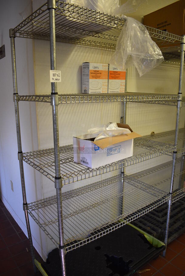 Chrome Finish 4 Tier Double Shelving Unit. Does Not Come w/ Contents. BUYER MUST DISMANTLE. PCI CANNOT DISMANTLE FOR SHIPPING. PLEASE CONSIDER FREIGHT CHARGES. 88x24x75. (bakery kitchen) - Image 2 of 3