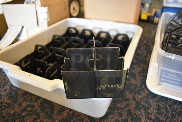 ALL ONE MONEY! Lot of 2 Bins of Black Poly Countertop Jelly Holders in Clear Bin! 4.5x3.5x4. (ballroom) - Image 2 of 4