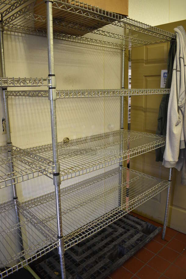 Chrome Finish 4 Tier Double Shelving Unit. Does Not Come w/ Contents. BUYER MUST DISMANTLE. PCI CANNOT DISMANTLE FOR SHIPPING. PLEASE CONSIDER FREIGHT CHARGES. 88x24x75. (bakery kitchen) - Image 3 of 3