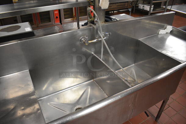 Stainless Steel Commercial 2 Bay Sink w/ Dual Drainboards and Handles. 96x28x44. Bays 24x24x14. Drainboards 22x24x2. (kitchen) - Image 3 of 6