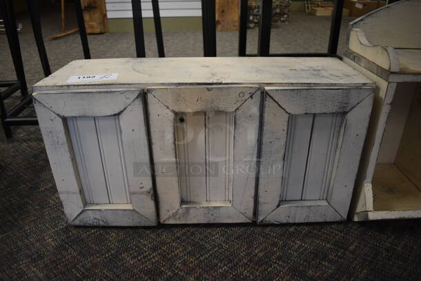 ALL ONE MONEY! Lot of 2 Wooden Units Including 3 Door Cabinet and Bench. 27x10x13, 36x12x22. (garden center) - Image 2 of 4