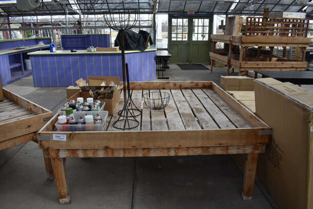 Wooden Stand w/ Contents Including Spray Paint. 72.5x72.5x28.5. (greenhouse) - Image 1 of 6