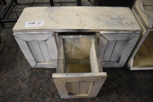 ALL ONE MONEY! Lot of 2 Wooden Units Including 3 Door Cabinet and Bench. 27x10x13, 36x12x22. (garden center) - Image 3 of 4
