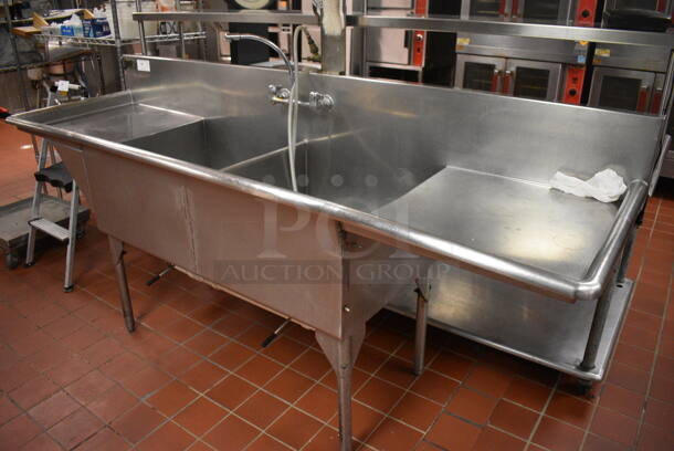 Stainless Steel Commercial 2 Bay Sink w/ Dual Drainboards and Handles. 96x28x44. Bays 24x24x14. Drainboards 22x24x2. (kitchen) - Image 5 of 6
