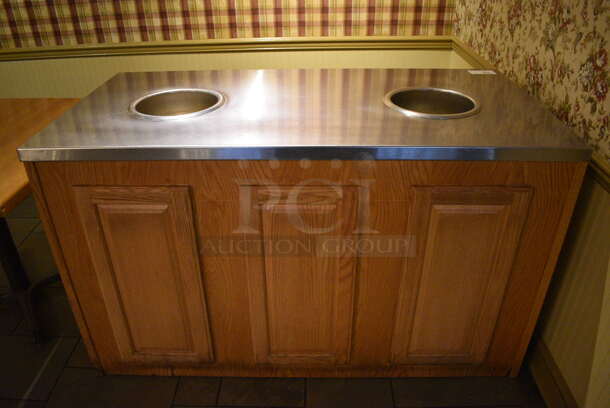 Stainless Steel Counter w/ 2 APW Wyott Steam Wells and Wooden Exterior. 60.5x30.5x35.5. Unit Was In Working Condition When Restaurant Closed. (buffet) - Image 1 of 7