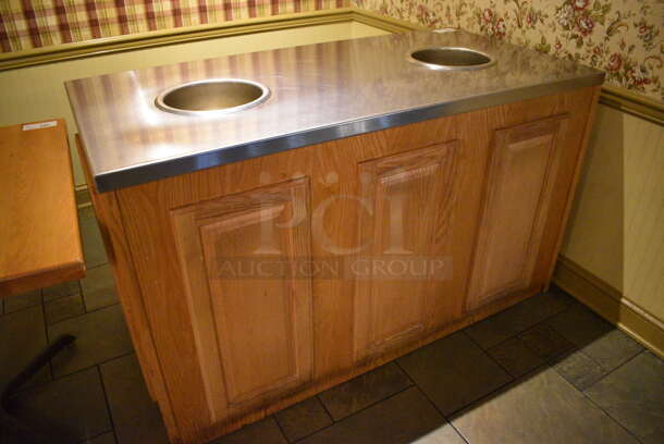Stainless Steel Counter w/ 2 APW Wyott Steam Wells and Wooden Exterior. 60.5x30.5x35.5. Unit Was In Working Condition When Restaurant Closed. (buffet) - Image 2 of 7