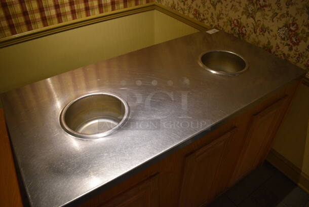 Stainless Steel Counter w/ 2 APW Wyott Steam Wells and Wooden Exterior. 60.5x30.5x35.5. Unit Was In Working Condition When Restaurant Closed. (buffet) - Image 3 of 7