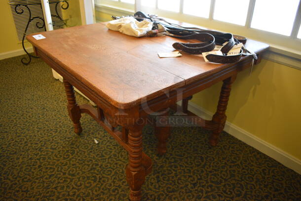 Wooden Table w/ Contents Including Belts. 40x40x30. (yellow clothing store) - Image 5 of 6