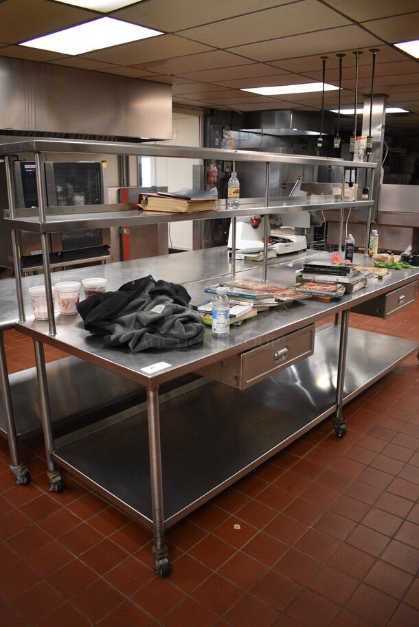 Stainless Steel Commercial Table w/ Double Over Shelf, 2 Drawers and Under Shelf on Commercial Casters. Does Not Include Contents. 120x36x65. (kitchen) - Image 4 of 7