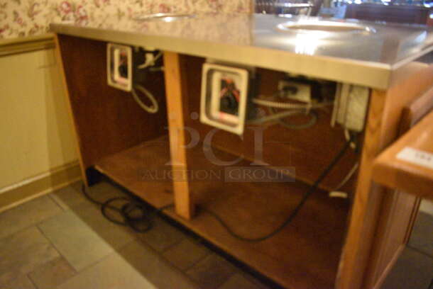 Stainless Steel Counter w/ 2 APW Wyott Steam Wells and Wooden Exterior. 60.5x30.5x35.5. Unit Was In Working Condition When Restaurant Closed. (buffet) - Image 7 of 7