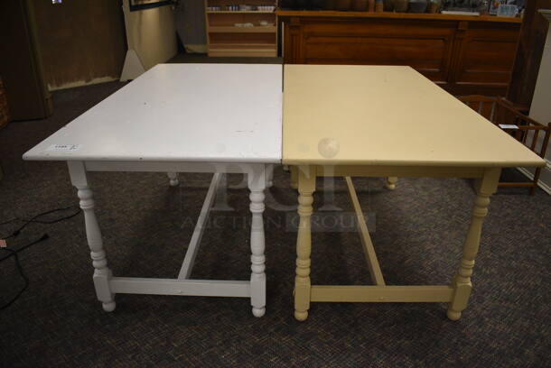 2 Wooden Tables. 60x30x29.5. 2 Times Your Bid! (garden center)