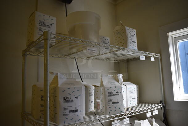 White Coated 5 Tier Shelving Unit w/ Contents Including Deocrettes / Sprinkles. BUYER MUST DISMANTLE. PCI CANNOT DISMANTLE FOR SHIPPING. PLEASE CONSIDER FREIGHT CHARGES. 48x18x75. (bakery kitchen) - Image 2 of 6