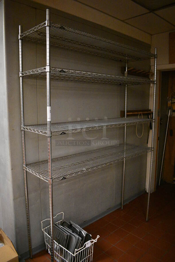 Metro Chrome Finish 4 Tier Shelving Unit. BUYER MUST DISMANTLE. PCI CANNOT DISMANTLE FOR SHIPPING. PLEASE CONSIDER FREIGHT CHARGES. 60x18x86. (kitchen)