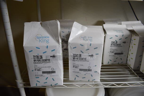 White Coated 5 Tier Shelving Unit w/ Contents Including Deocrettes / Sprinkles. BUYER MUST DISMANTLE. PCI CANNOT DISMANTLE FOR SHIPPING. PLEASE CONSIDER FREIGHT CHARGES. 48x18x75. (bakery kitchen) - Image 3 of 6