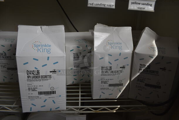 White Coated 5 Tier Shelving Unit w/ Contents Including Deocrettes / Sprinkles. BUYER MUST DISMANTLE. PCI CANNOT DISMANTLE FOR SHIPPING. PLEASE CONSIDER FREIGHT CHARGES. 48x18x75. (bakery kitchen) - Image 4 of 6