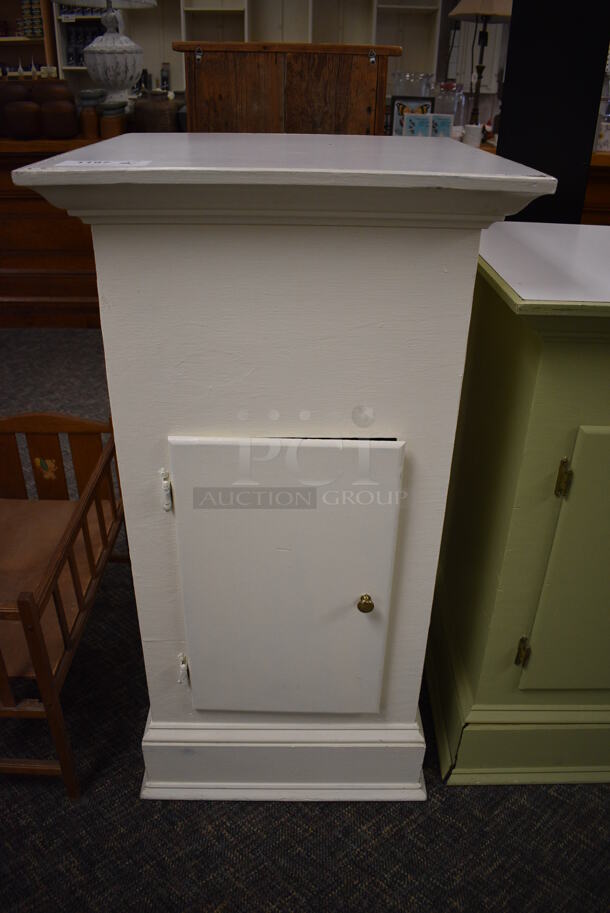 3 Various Wooden Single Door Cabinets; White, Green and Maroon. Includes 23x23x42.5. 3 Times Your Bid! (garden center) - Image 2 of 7