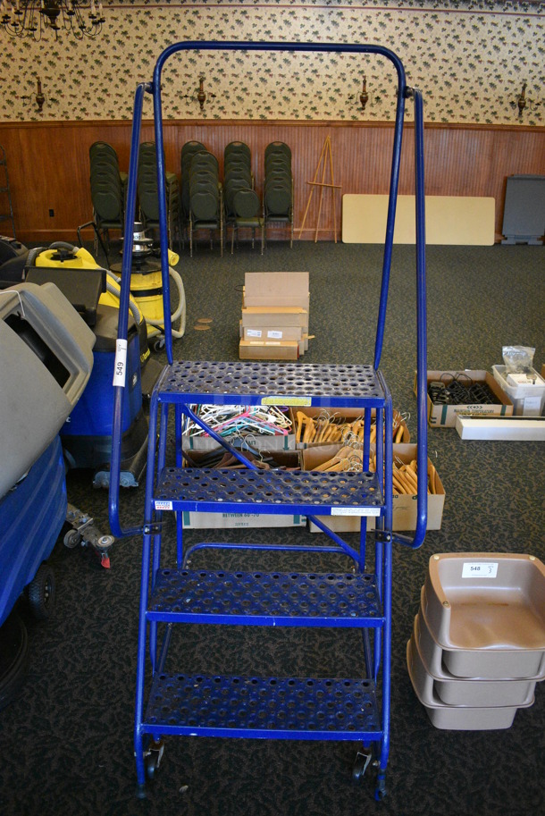 Blue Metal 4 Step Stairs on Commercial Casters. 27x36x72. (ballroom)