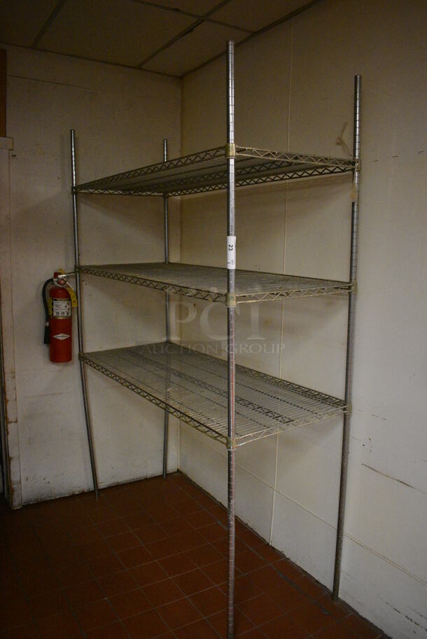 Metro Style Chrome Finish 3 Tier Shelving Unit. BUYER MUST DISMANTLE. PCI CANNOT DISMANTLE FOR SHIPPING. PLEASE CONSIDER FREIGHT CHARGES. 60x24x85. (kitchen) - Image 1 of 4