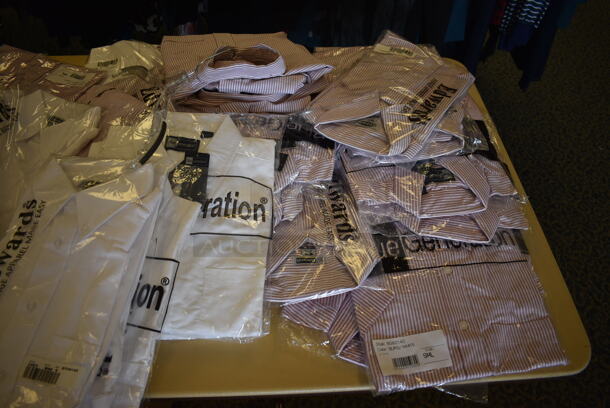 Folding Table and Contents Including Shirts. 96x30x29. (yellow clothing store) - Image 4 of 6