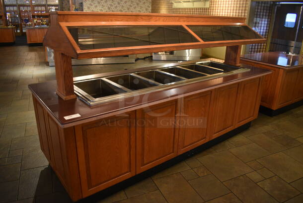Portable Buffet Station w/ Hatco Model GRAHL-84D Heat Strip, Sneeze Guard and Wooden Exterior on Commercial Casters. 108x40x60.5. Unit Was In Working Condition When Restaurant Closed. BUYER MUST REMOVE. (buffet) - Image 2 of 10