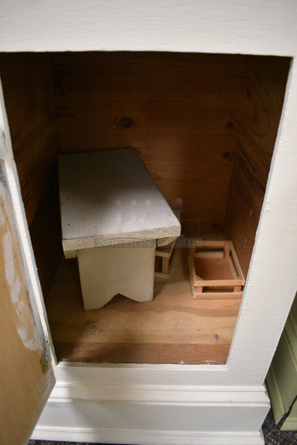 3 Various Wooden Single Door Cabinets; White, Green and Maroon. Includes 23x23x42.5. 3 Times Your Bid! (garden center) - Image 7 of 7