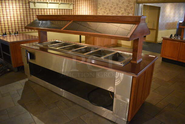 Portable Buffet Station w/ Hatco Model GRAHL-84D Heat Strip, Sneeze Guard and Wooden Exterior on Commercial Casters. 108x40x60.5. Unit Was In Working Condition When Restaurant Closed. BUYER MUST REMOVE. (buffet) - Image 5 of 10