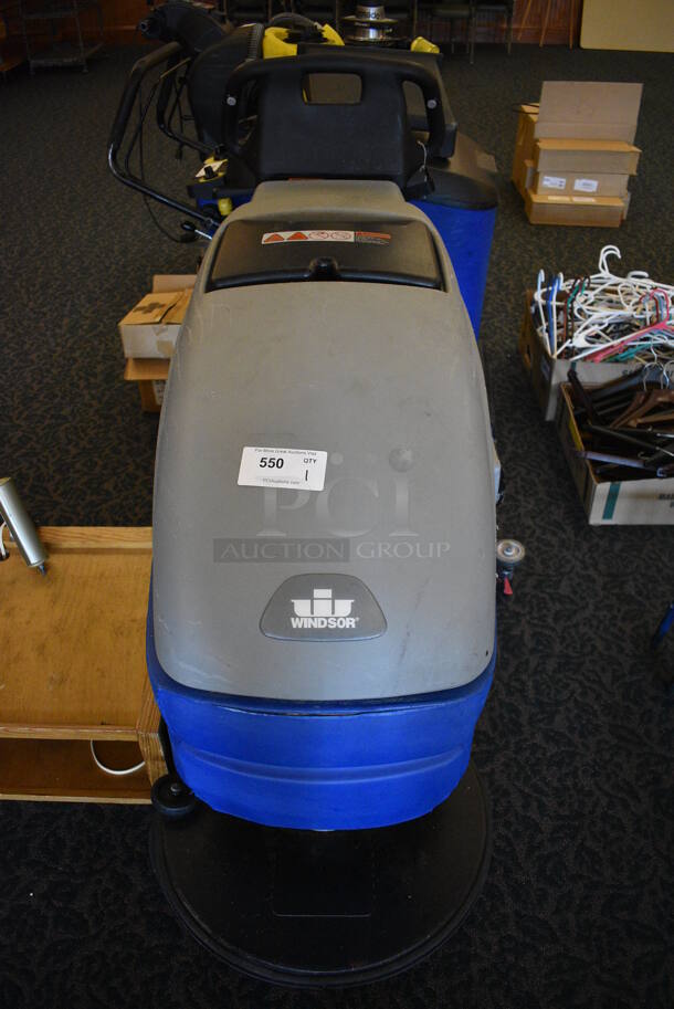 Windsor Saber Tan and Blue Commercial Floor Cleaning Machine. Comes w/ Key! 32x51x44. Unit Was In Working Condition When Restaurant Closed. (ballroom)