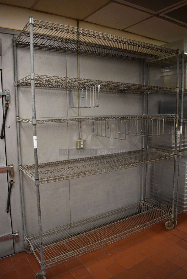 Metro Style Chrome Finish 5 Tier Shelving Unit on Commercial Casters. BUYER MUST DISMANTLE. PCI CANNOT DISMANTLE FOR SHIPPING. PLEASE CONSIDER FREIGHT CHARGES. 72x24x92. (kitchen) - Image 1 of 4