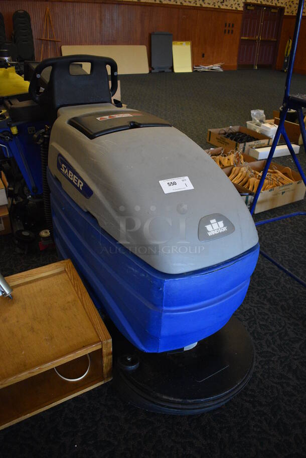 Windsor Saber Tan and Blue Commercial Floor Cleaning Machine. Comes w/ Key! 32x51x44. Unit Was In Working Condition When Restaurant Closed. (ballroom) - Image 3 of 6