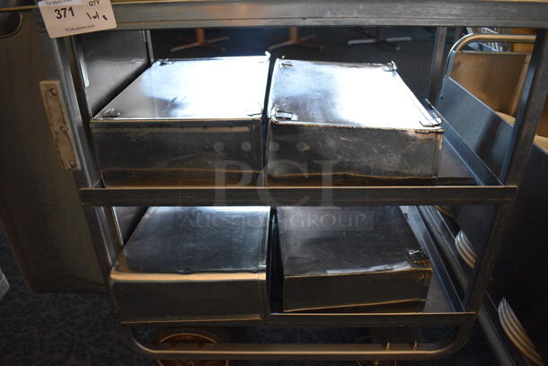 Stainless Steel Commercial 3 Tier Cart w/ Push Handle and 9 Trash Bin Attachments on Commercial Casters. 41x19.5x34. Includes 17x5.5x11.5. (back dining room) - Image 4 of 6