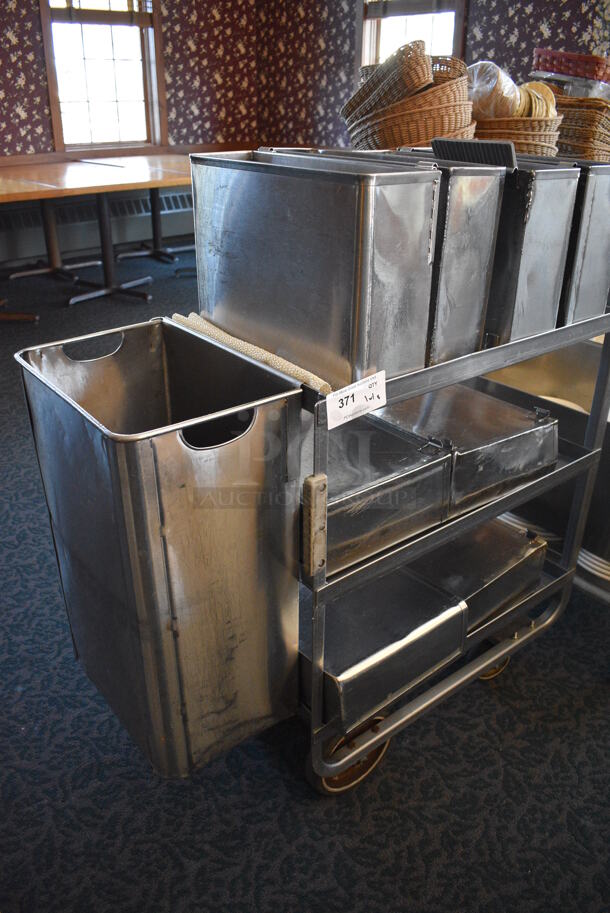 Stainless Steel Commercial 3 Tier Cart w/ Push Handle and 9 Trash Bin Attachments on Commercial Casters. 41x19.5x34. Includes 17x5.5x11.5. (back dining room) - Image 6 of 6