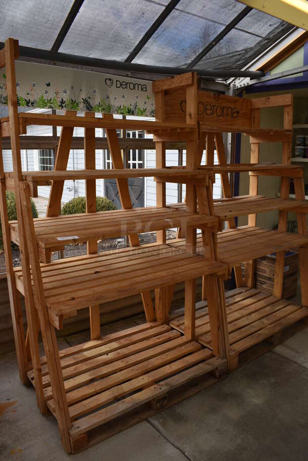 2 Wooden 5 Tier Shelving Units. 47x32x80.5. 2 Times Your Bid! (greenhouse)