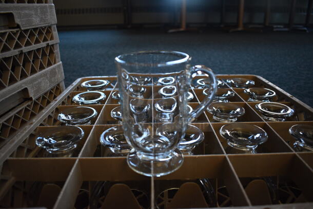 Dish Caddy w/ 21 Footed Glass Mugs. 19.5x19.5x7.5. 4x3x5. (back dining room)