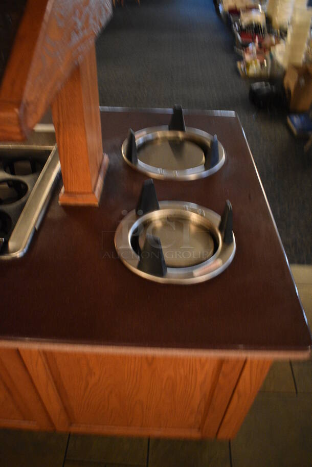Portable Buffet Station w/ 4 Plate Return Chutes, Sneeze Guard and Wooden Exterior on Commercial Casters. 135x42x98. Unit Was In Working Condition When Restaurant Closed. BUYER MUST REMOVE. (buffet) - Image 4 of 8
