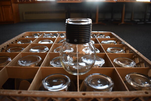 ALL ONE MONEY! Lot of 3 Dish Caddies w/ 75 Glass Tea Glasses. 19.5x19.5x5.5. 3x3x4.5. (back dining room) - Image 1 of 4