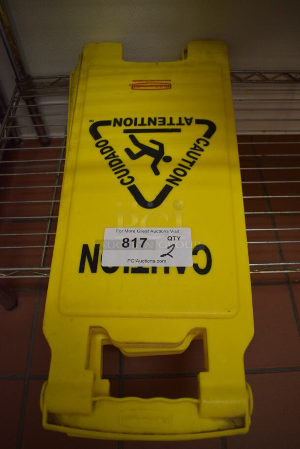 2 Rubbermaid Yellow Poly Wet Floor Caution Signs. 11x1x26. 2 Times Your Bid! (icing kitchen)
