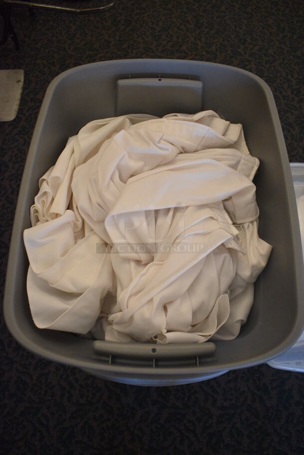 ALL ONE MONEY! Lot of 3 Bins of Various Fabrics Including Chef Shirts and Table Skirts! (ballroom) - Image 1 of 8
