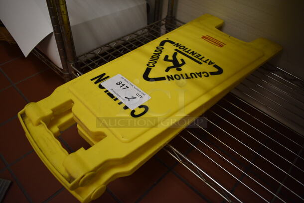 2 Rubbermaid Yellow Poly Wet Floor Caution Signs. 11x1x26. 2 Times Your Bid! (icing kitchen) - Image 2 of 2