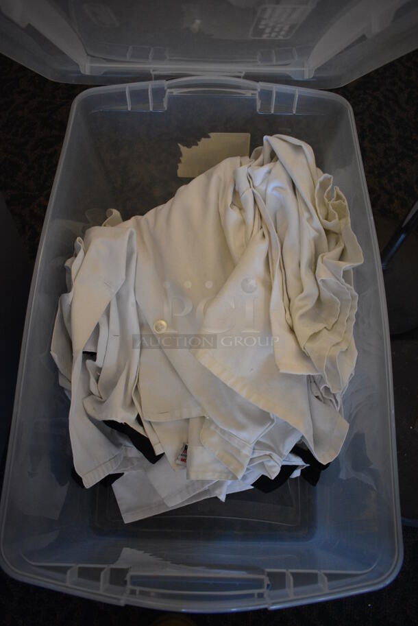 ALL ONE MONEY! Lot of 3 Bins of Various Fabrics Including Chef Shirts and Table Skirts! (ballroom) - Image 2 of 8