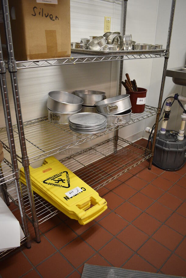 Chrome Finish 5 Tier Shelving Unit. Does Not Include Contents. BUYER MUST DISMANTLE. PCI CANNOT DISMANTLE FOR SHIPPING. PLEASE CONSIDER FREIGHT CHARGES. 48x18x74.5. (icing kitchen) - Image 3 of 3