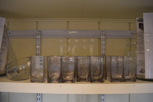 ALL ONE MONEY! Shelf Lot of Various Glass Items Including Vases! BUYER MUST REMOVE. Shelf: 167x12. (greenhouse) - Image 4 of 8