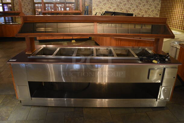 Portable Buffet Station w/ Hatco Heat Strip, Sneeze Guard and Wooden Exterior on Commercial Casters. 104x40x60.5. Unit Was In Working Condition When Restaurant Closed. BUYER MUST REMOVE. (buffet) - Image 2 of 8