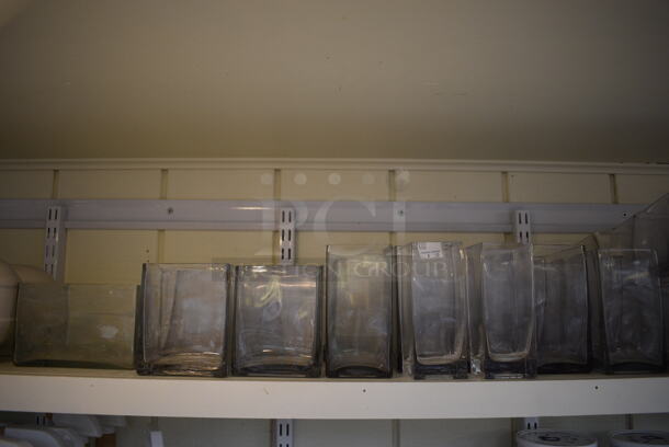 ALL ONE MONEY! Shelf Lot of Various Glass Items Including Vases! BUYER MUST REMOVE. Shelf: 167x12. (greenhouse) - Image 6 of 8