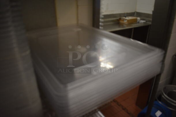 ALL ONE MONEY! Lot of 69 Clear Poly Lids! 18x26x1, 12x18x1. (kitchen) - Image 4 of 6