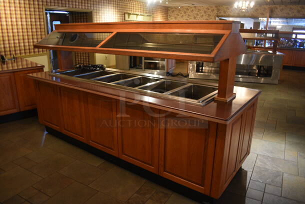 Portable Buffet Station w/ Hatco Heat Strip, Sneeze Guard and Wooden Exterior on Commercial Casters. 104x40x60.5. Unit Was In Working Condition When Restaurant Closed. BUYER MUST REMOVE. (buffet) - Image 3 of 8