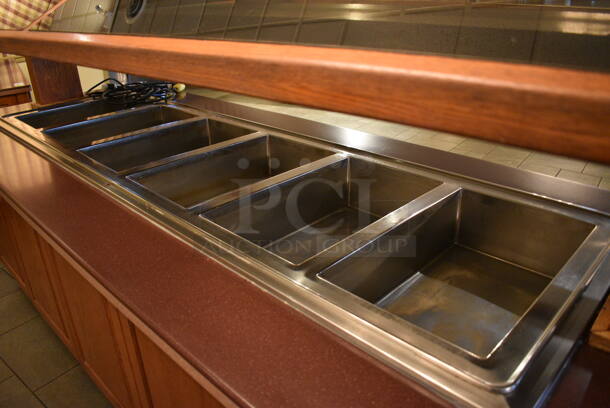 Portable Buffet Station w/ Hatco Heat Strip, Sneeze Guard and Wooden Exterior on Commercial Casters. 104x40x60.5. Unit Was In Working Condition When Restaurant Closed. BUYER MUST REMOVE. (buffet) - Image 4 of 8