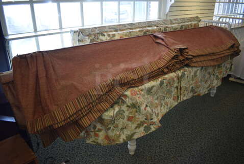 ALL ONE MONEY! Lot of Wooden Table and Various Fabrics! Includes 103" (yellow clothing store)