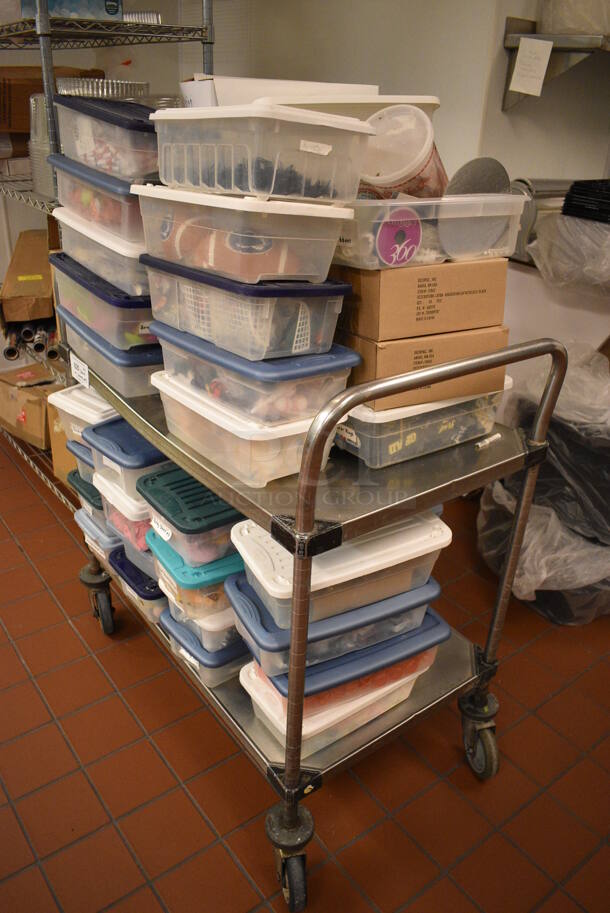 Stainless Steel Commercial 2 Tier Cart w/ Push Handles and Various Cake / Cupcake Toppers Including Footballs and Rings on Commercial Casters. 36x21x39.5. (icing kitchen) - Image 2 of 6